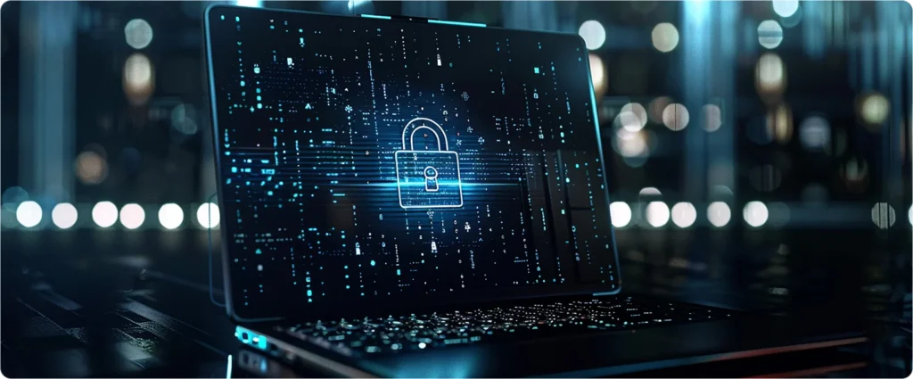 Laptop displaying digital padlock on TrustVault—ensuring compliance with the Personal Data Protection Act Sri Lanka.