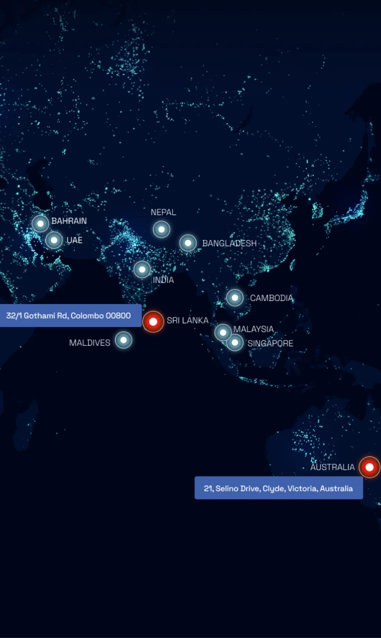 Global office locations map of TrustVault - providing expert compliance solutions for the Personal Data Protection Act Sri Lanka.