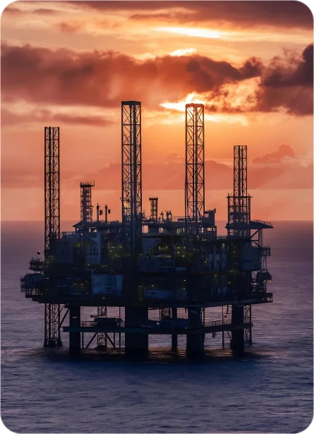 Offshore oil rig secured by TrustVault, showcasing how penetration testing services help protect critical infrastructure from cyber threats.